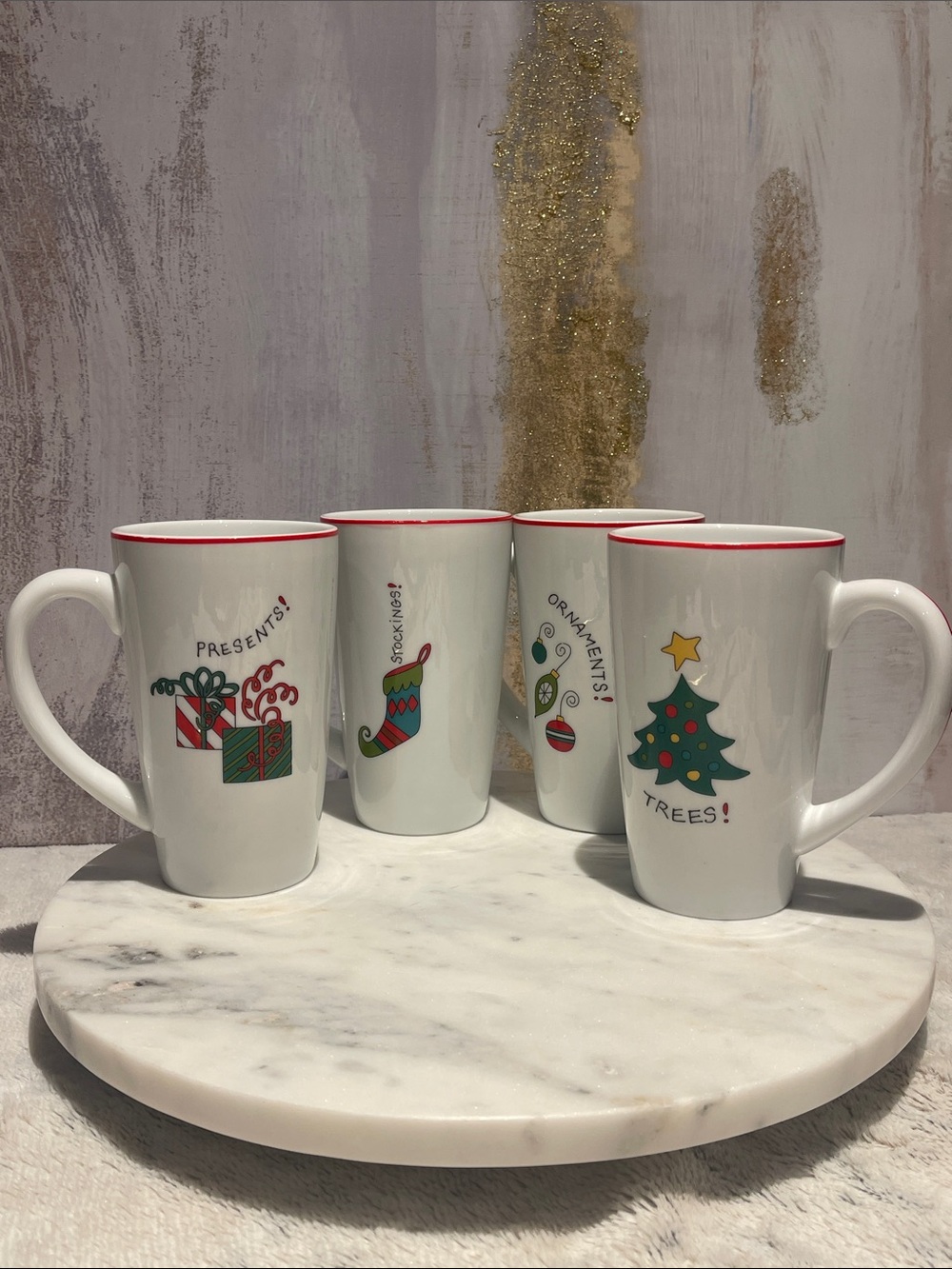 Gourmet by “Fitz and Floyd” tall holidays Mug - Porcelain - Set of 4 🎁🎄